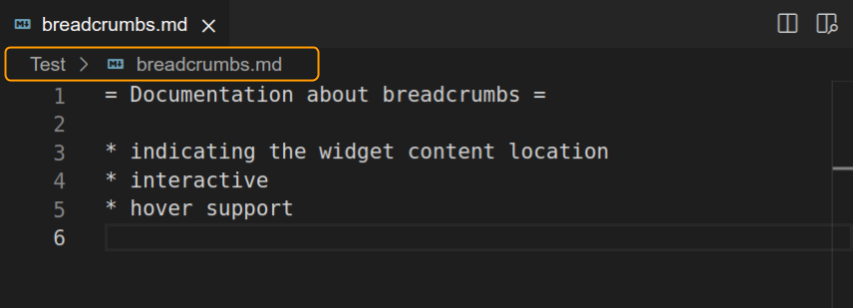 A screenshot of breadcrumbs in Theia