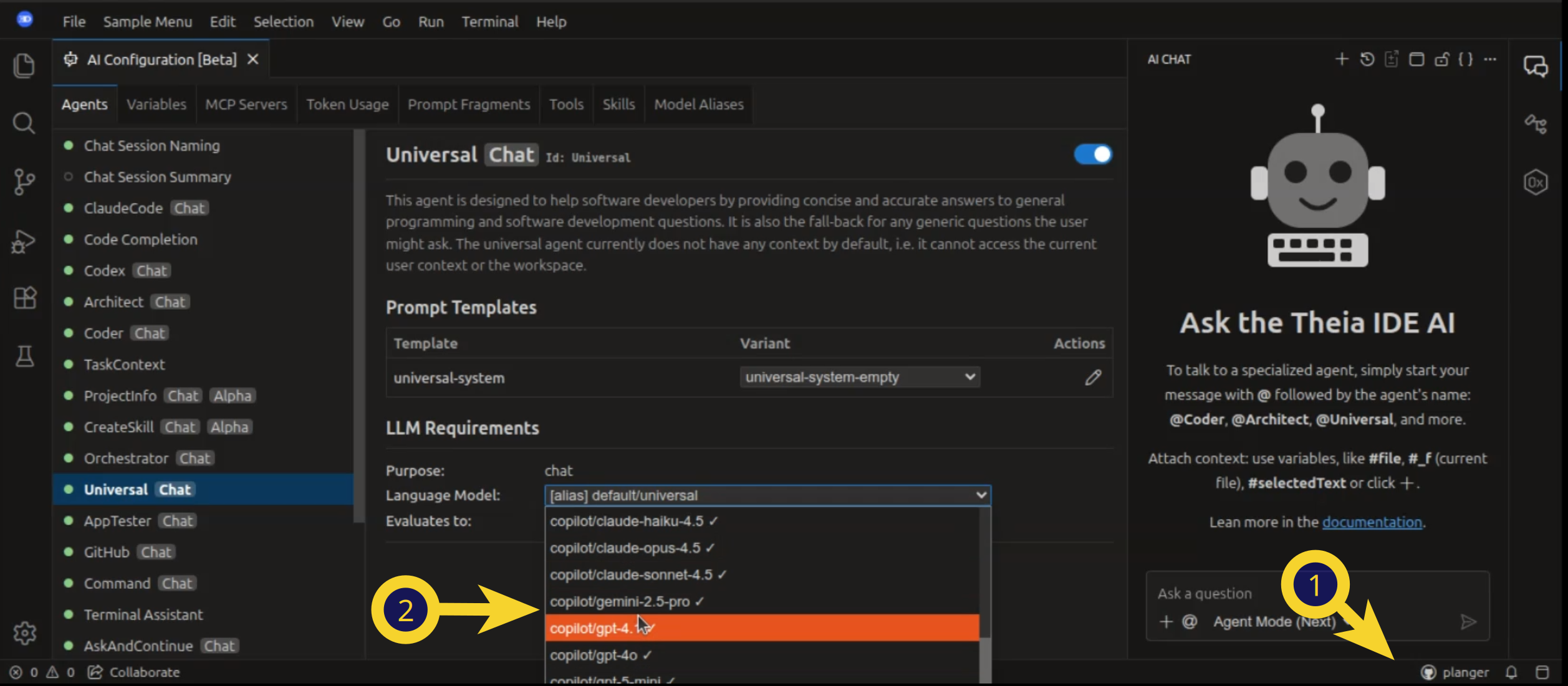 Copilot authentication dialog with device code